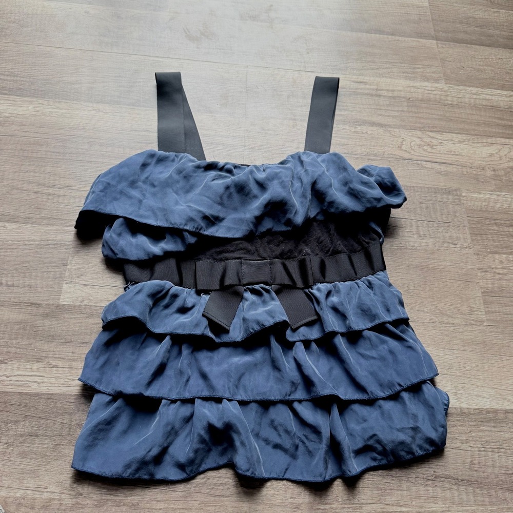Y2k Bordeaux Anthropologie Blue Ruffle Tiered Camisole Straps Small
